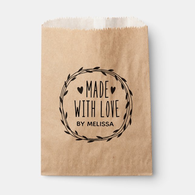 Sachets En Papier Kraft Personnalisé Fabriqué Avec Amour (Devant)