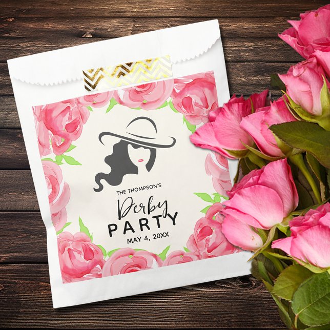 Sachets En Papier La grande Casquette Rose Derby (Big Hat Lady Roses Derby Favor Bags)