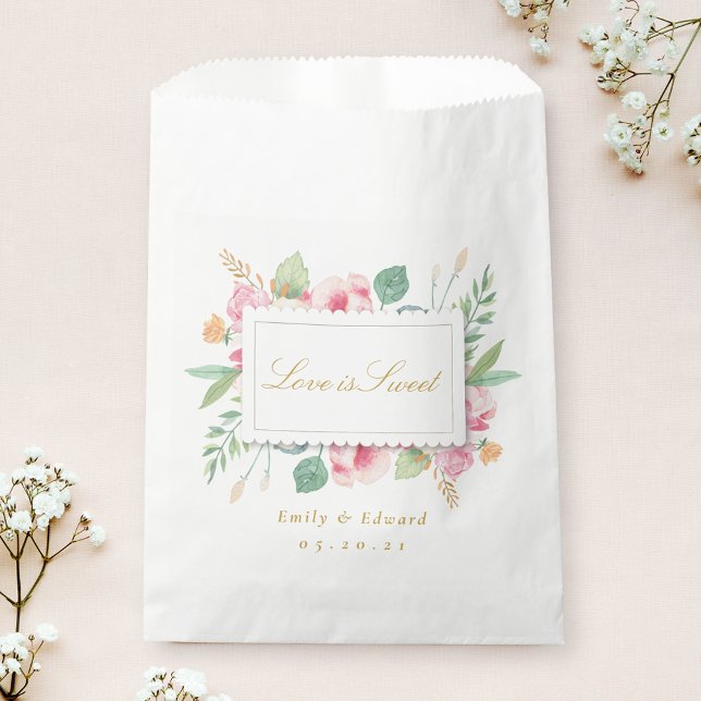 Sachets En Papier L'amour botanique rose est Fête des mariées Mariag (Créateur téléchargé)