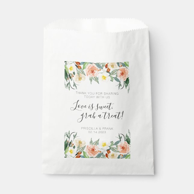 Sachets En Papier L'amour est douce Pêche Floral Mariage Buffet (Devant)