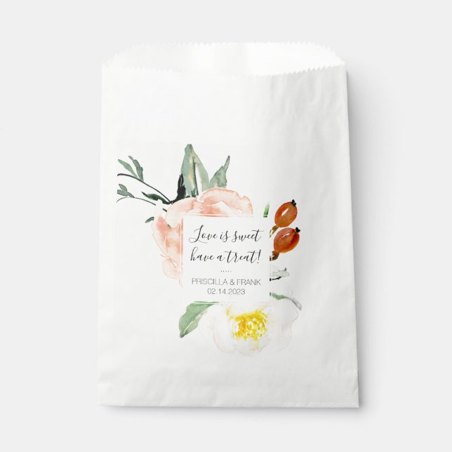 Sachets En Papier L'Amour Est Doux Avoir Un Mariage Coral (Devant)