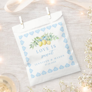 Sachets En Papier L'Amour Est Doux Carreaux Bleus Citron Mariage Mer