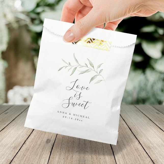 Sachets En Papier L'amour est doux minimum de verdure mariage rustiq (Love is sweet minimal greenery rustic wedding favor bag)