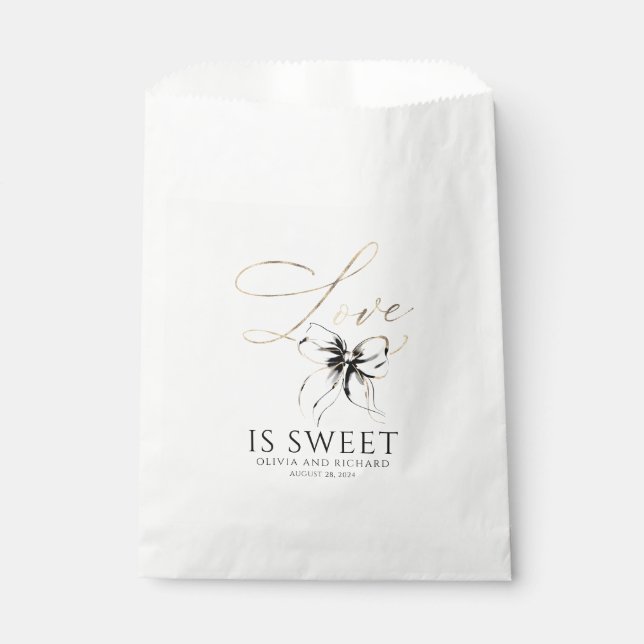 Sachets En Papier L'amour est doux Noir Arc Or Script Merci (Devant)
