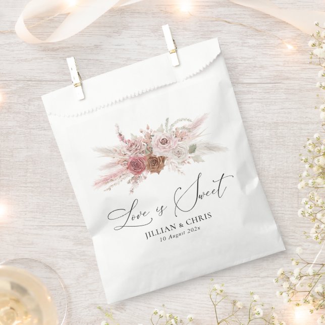 Sachets En Papier l'amour est doux pampas fleuri rose pâle mariage (Coupé)