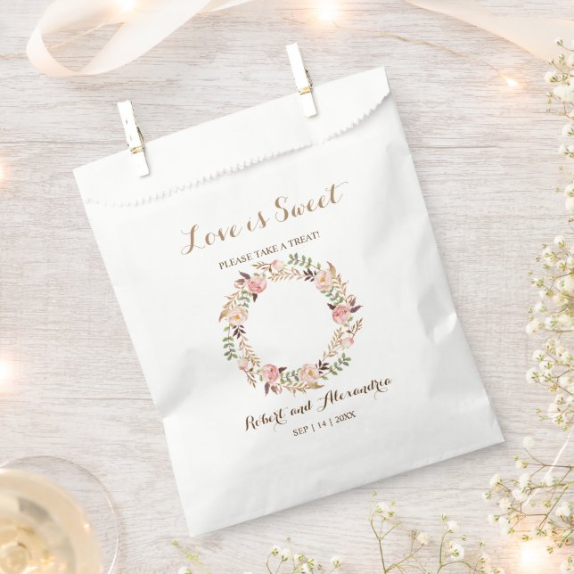Sachets En Papier L'amour est doux rose Mariage Floral Treat Favoris (Coupé)