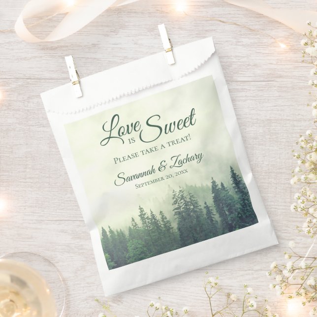 Sachets En Papier L'amour est doux Rustique Green Pine Trees Mariage (Coupé)