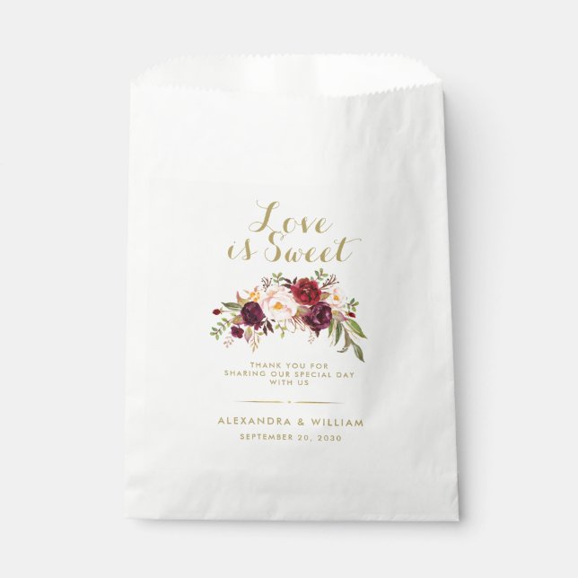 Sachets En Papier L'amour floral de Bourgogne est un Mariage rustiqu (Devant)