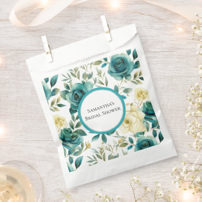 Sachets En Papier Lancement de mariage floral rose crème menthe (Coupé)