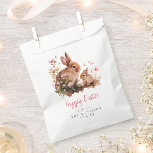Sachets En Papier Lapin de Pâques à l'aquarelle florale (Coupé)