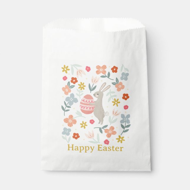 Sachets En Papier Lapin de Pâques et fleurs de printemps (Devant)