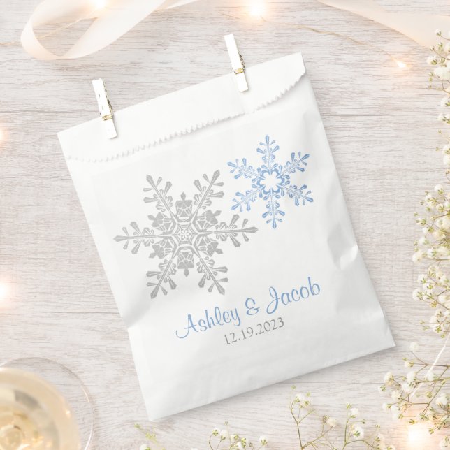 Sachets En Papier Lapis Blue Silver Snowflake Mariage d'hiver (Coupé)