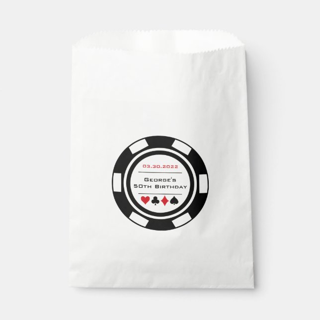 Sachets En Papier Las Vegas Anniversaire Noir et Blanc Poker Chip (Devant)