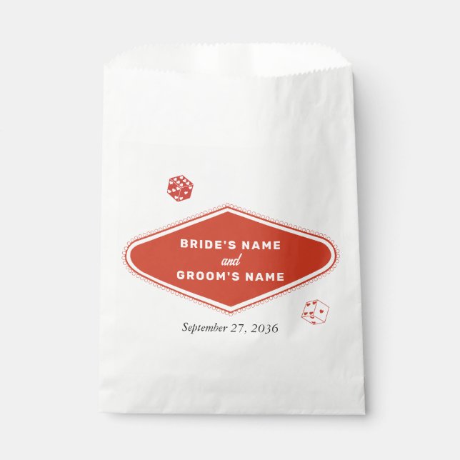 Sachets En Papier Las Vegas Casino Destination Mariage Rouge Blanc (Devant)