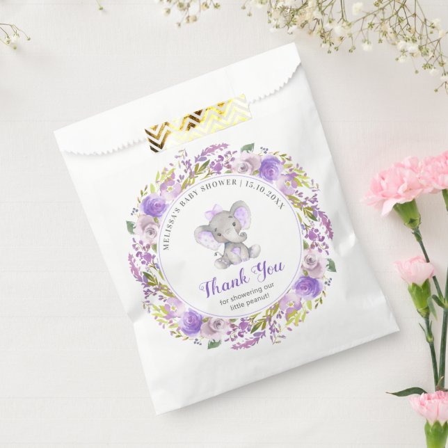 Sachets En Papier Lavender Elephant Baby Girl Douche violette invité (Scellé)