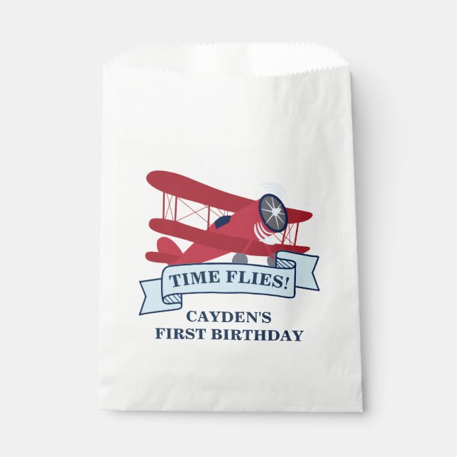 Sachets En Papier L'avion rouge d'anniversaire Time Flies (Devant)