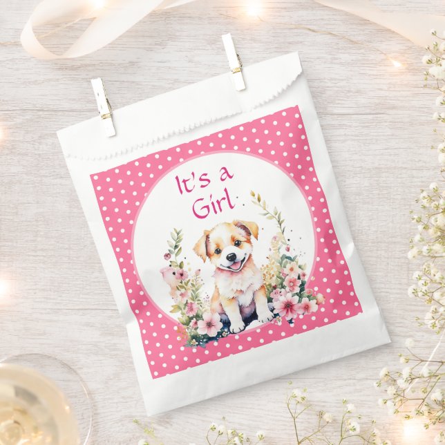 Sachets En Papier Le thème du chiot C'est une fille | BABY SHOWER (Coupé)