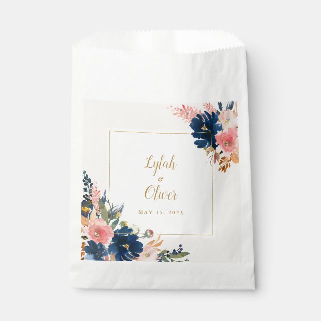 Sachets En Papier L'élégance sauvage | Navy Blush & Gold Mariage (Devant)