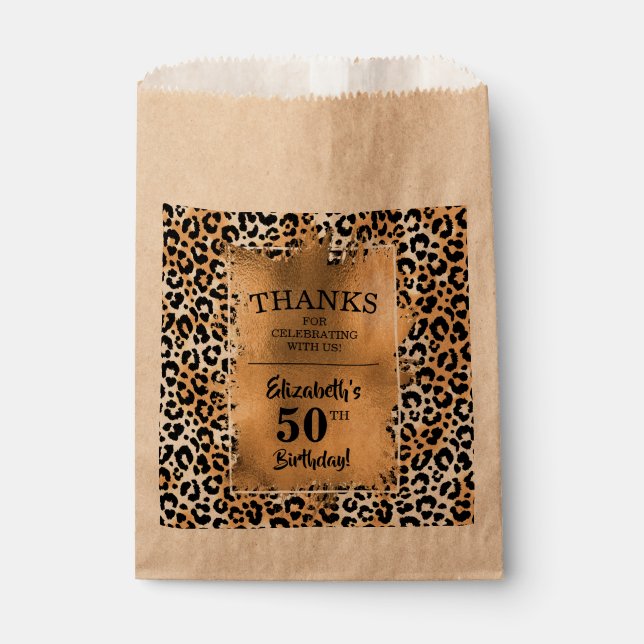 Sachets En Papier Leopard 50e fête d'anniversaire Kraft (Devant)