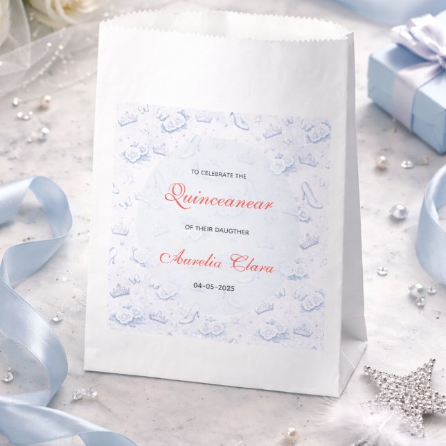 Sachets En Papier Light Blue Silver Princess Quinceanera Birthday  (Light Blue Silver Princess Quinceanera Birthday Favor Bag
)