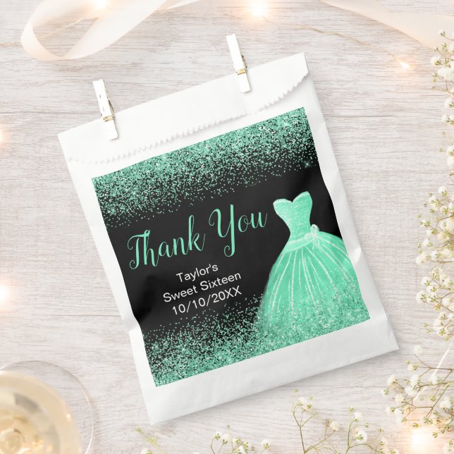 Sachets En Papier Light Green Dress Faux Glitter Sweet 16 Birthday (Coupé)