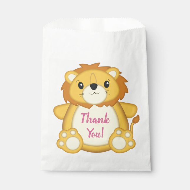 Sachets En Papier Lion fête d'anniversaire rose (Devant)