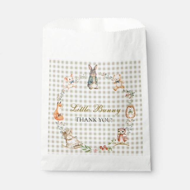 Sachets En Papier Little Bunny Woodland Animals Gingham Baby Shower (Devant)