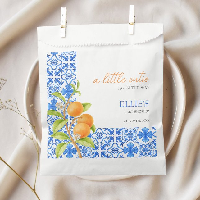 Sachets En Papier Little Cutie | Carreaux bleus de clémentine médite (Little cutie is on the way | Baby Shower Favor Bag)