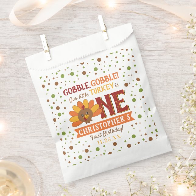 Sachets En Papier Little Turkey Fall Thanksgiving 1er anniversaire (Coupé)