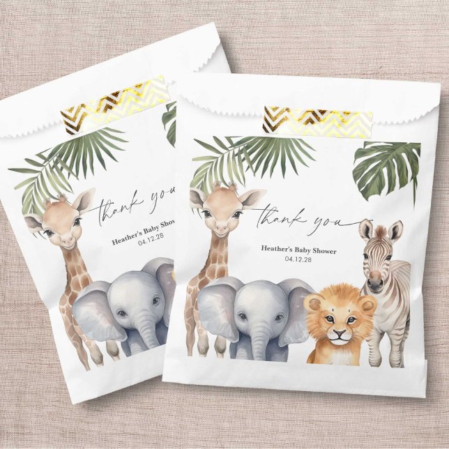 Sachets En Papier Little Wild One Safari Animaux Baby Boy Douche (Safari Animals, baby Boy Shower Paper bags.)