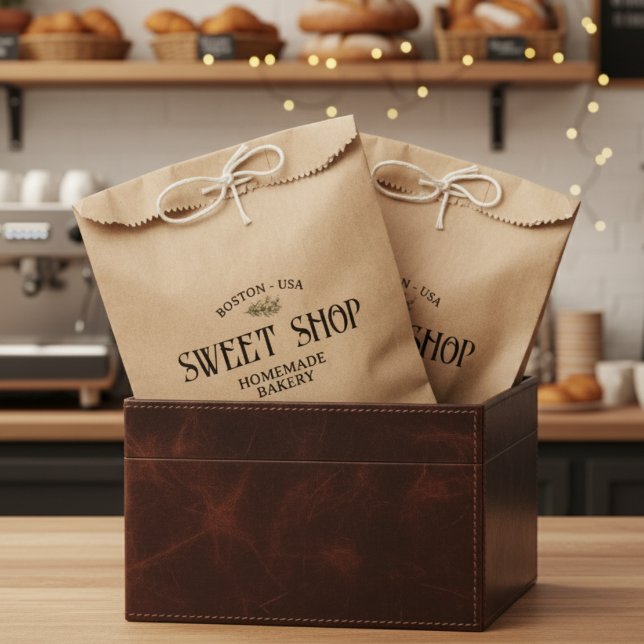 Sachets En Papier Logo d'arc personnalisé Petite entreprise (Package your customer's treats in this personalized favor bag!)