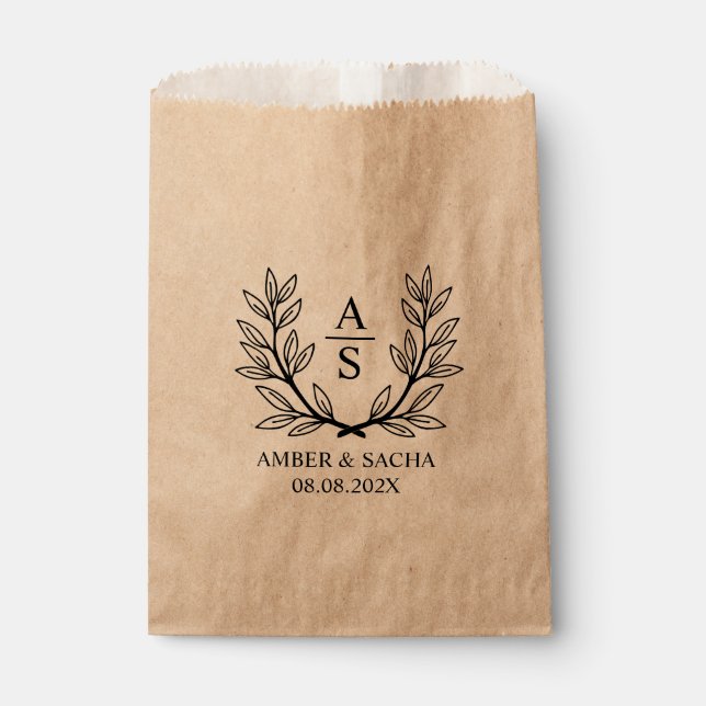Sachets En Papier Logo Mariage Monogramme Personnalisé Avec Wreath (Devant)