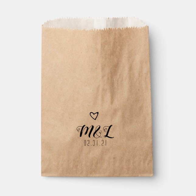 Sachets En Papier Logo simple Coeur incliné Mariage noir (Devant)