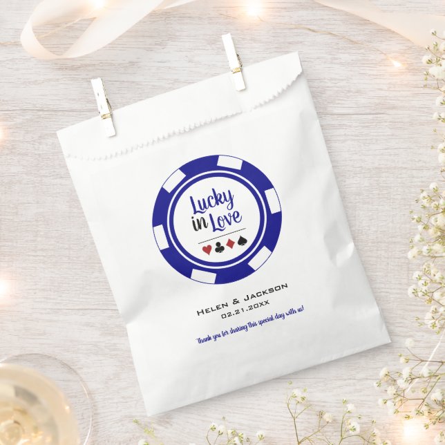 Sachets En Papier Lucky In Love Blue White Poker Chip Wedding Favori (Coupé)