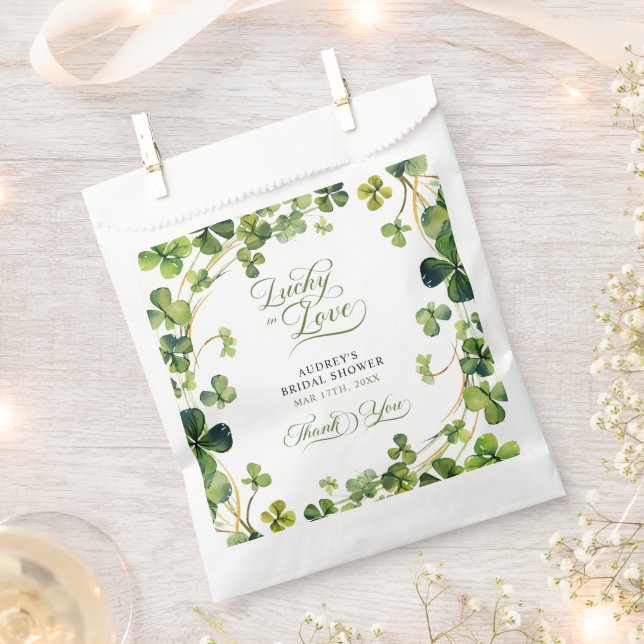 Sachets En Papier Lucky in Love Bridal Shower Green Thank You (Coupé)