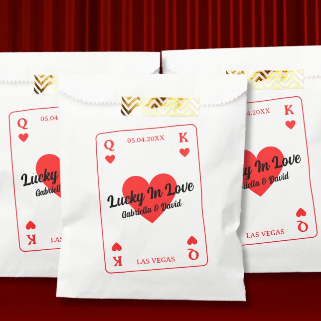 Sachets En Papier Lucky In Love Hearts Jouer Carte Couples Douche (Lucky In Love Hearts Playing Card Couples Shower Favor Bag)