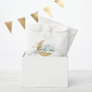 Sachets En Papier Lune et étoiles Bleu Script Baby shower Merci C