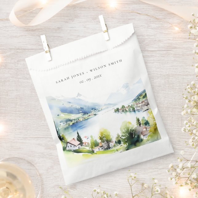 Sachets En Papier Lungern Switzerland Watercolor Landscape Wedding (Coupé)