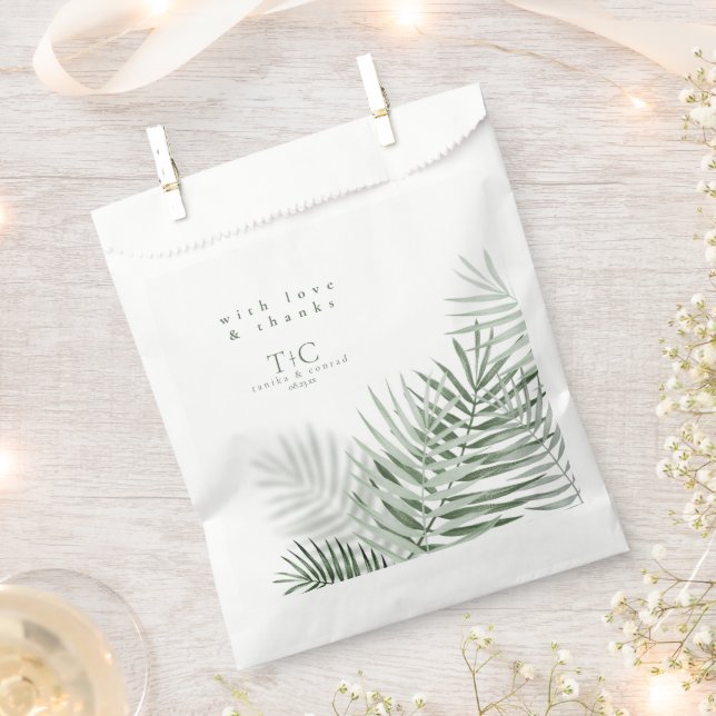 Sachets En Papier Lush Palm Leaf Mariage Merci Green/Wht ID956 (Coupé)
