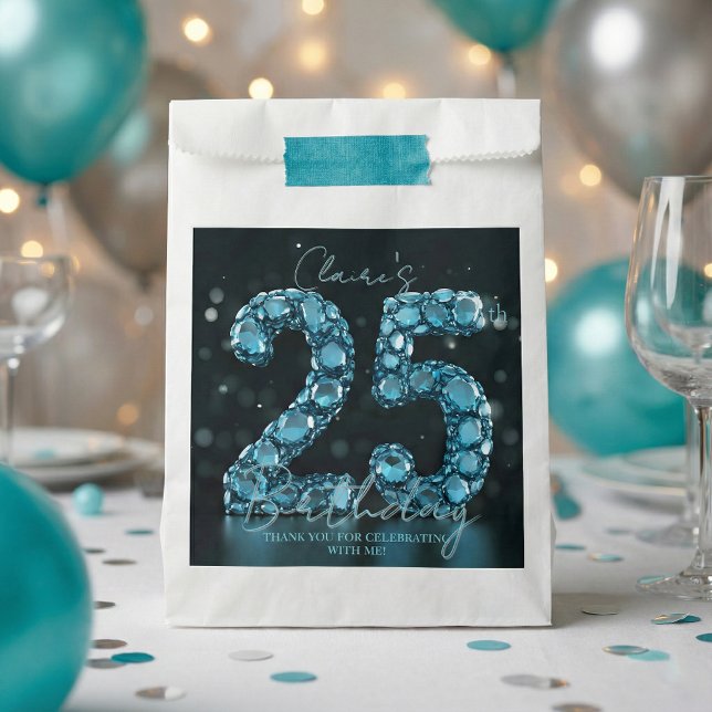 Sachets En Papier Luxury Glam Teal Blue 3D Bubble Gems 25th Birthday (Créateur téléchargé)