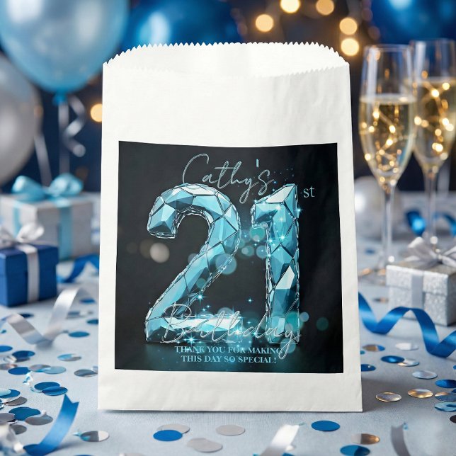 Sachets En Papier Luxury Glam Teal Blue Crystal 21st Birthday Party (Créateur téléchargé)