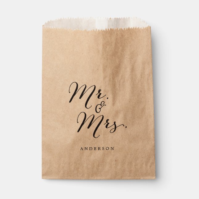 Sachets En Papier M. & Mme Classic Script Calligraphy Nom Mariage (Devant)