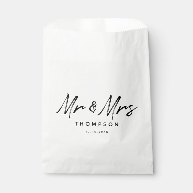 Sachets En Papier M. & Mme Modern Black White Script Mariage (Devant)
