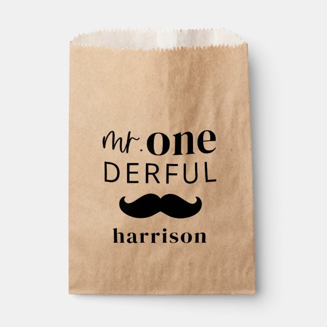 Sachets En Papier M. Onederful Nom personnalisé avec Moustache (Devant)