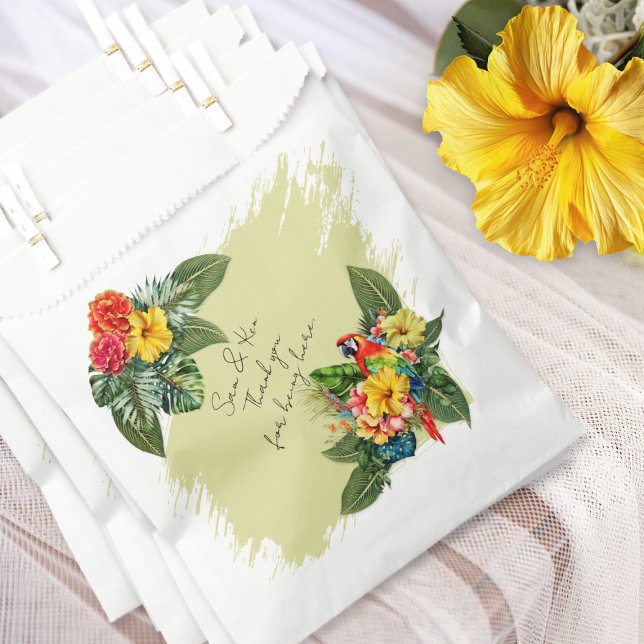 Sachets En Papier Macaw Hawaiian Flowers Tropical Wedding Favor Bags (Créateur téléchargé)