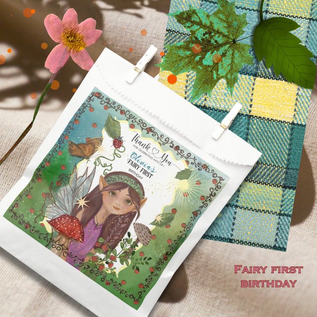 Sachets En Papier Magical Woodland Fairy First Birthday Favoriser sa (Magical Woodland Fairy First Birthday Favor Bag)