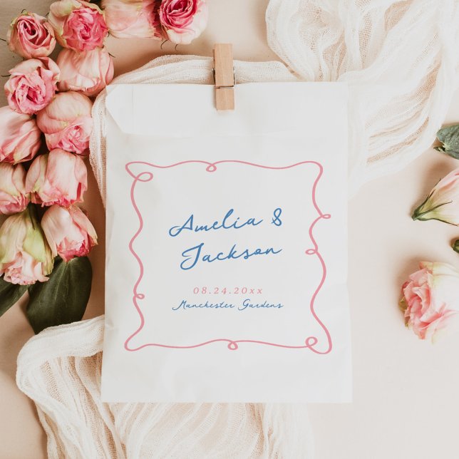 Sachets En Papier Main Whimsical tirée rose et Mariage bleu (Créateur téléchargé)