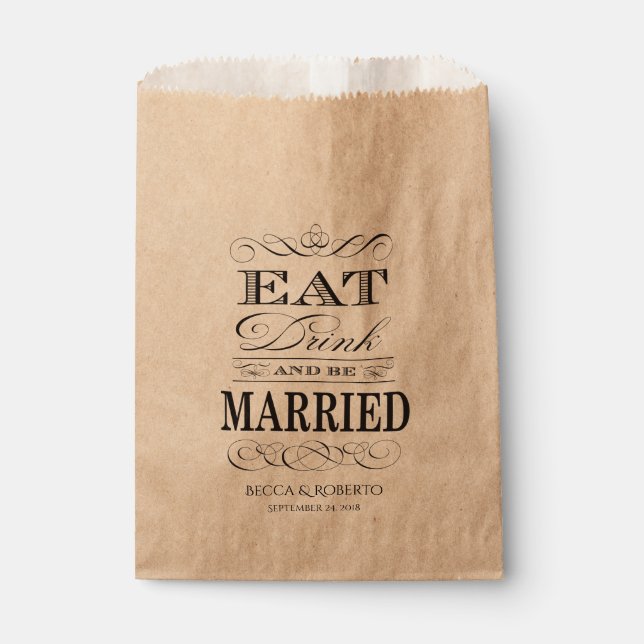 Sachets En Papier Mangez boire et être marié Mariage personnalisé (Devant)