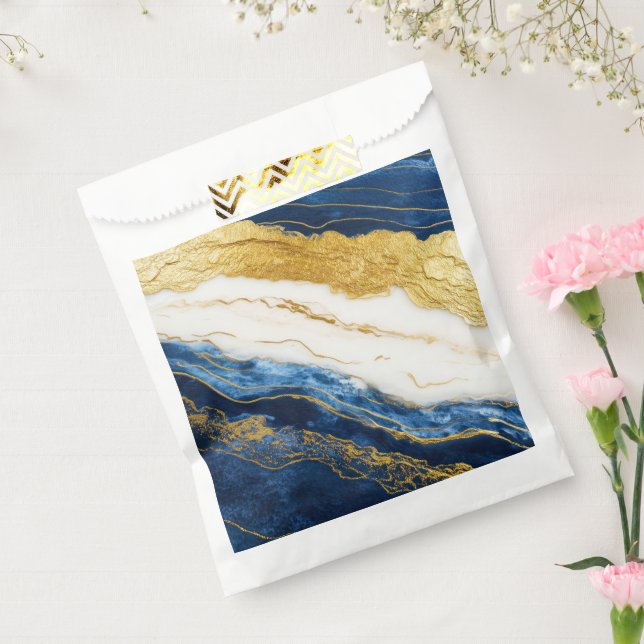 Sachets En Papier Marbre bleu marine de luxe et feuille d'or (Scellé)
