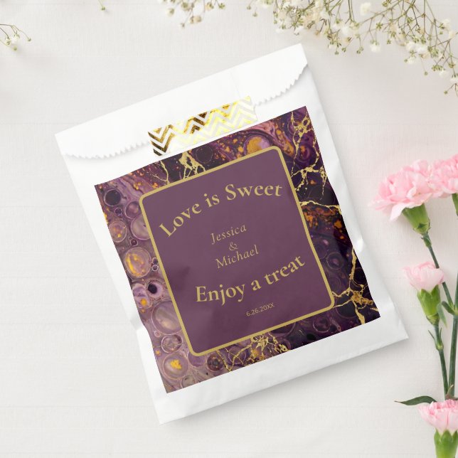 Sachets En Papier Marbre Violet Or Et Prune  (Scellé)